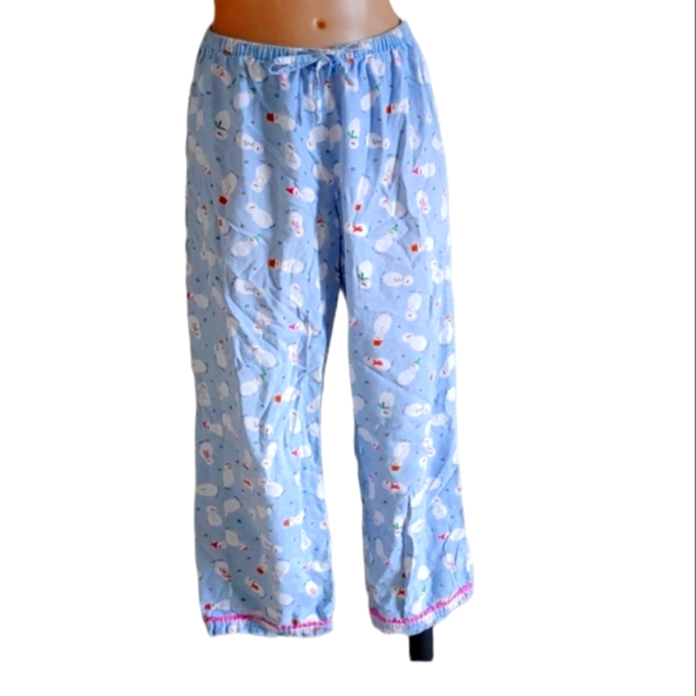 Old Navy sleep pants 100% cotton blue with Snowman snow people Christmas